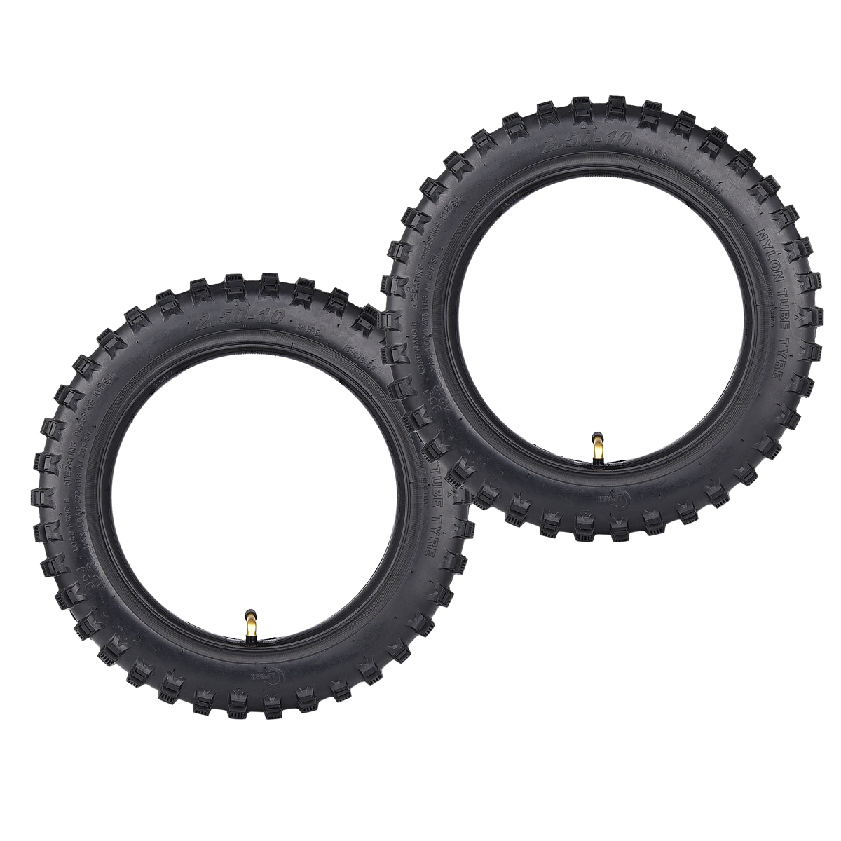 Pack of 2 Sets: Mini Dirt Bike Knobby Tire Size 2.50-10 + Matching Inner Tube TR87 Bent Valve Stem